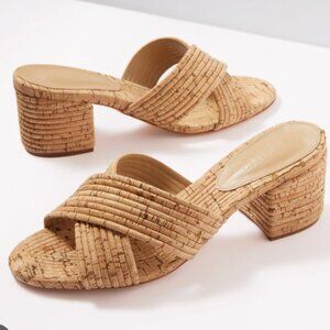 Schultz Women's Latifah Mule Cork Sandal Tan Block Heel Slip On Vacation 7.5B
